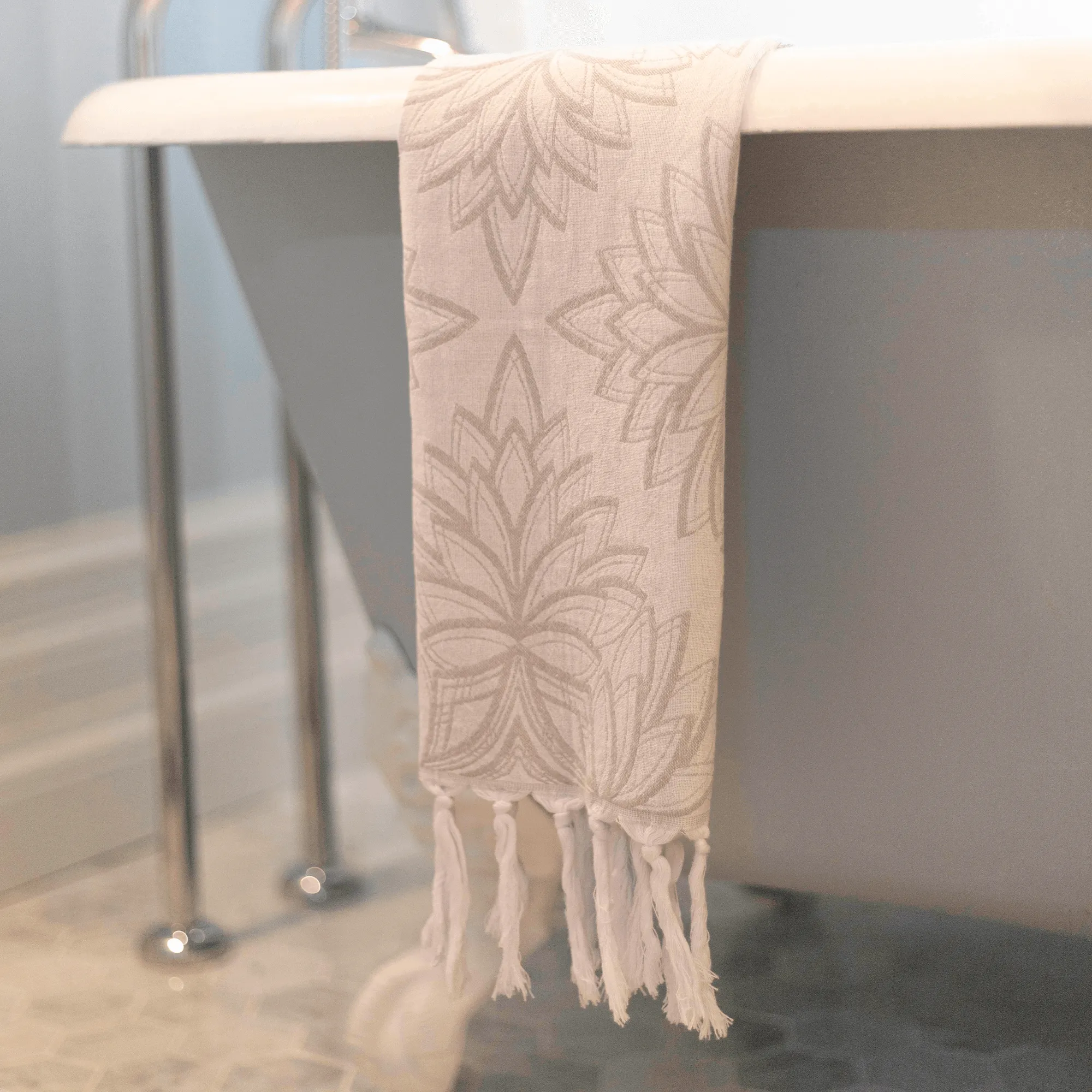 Turkish Cotton Hand Towel | Horona in Grey   White