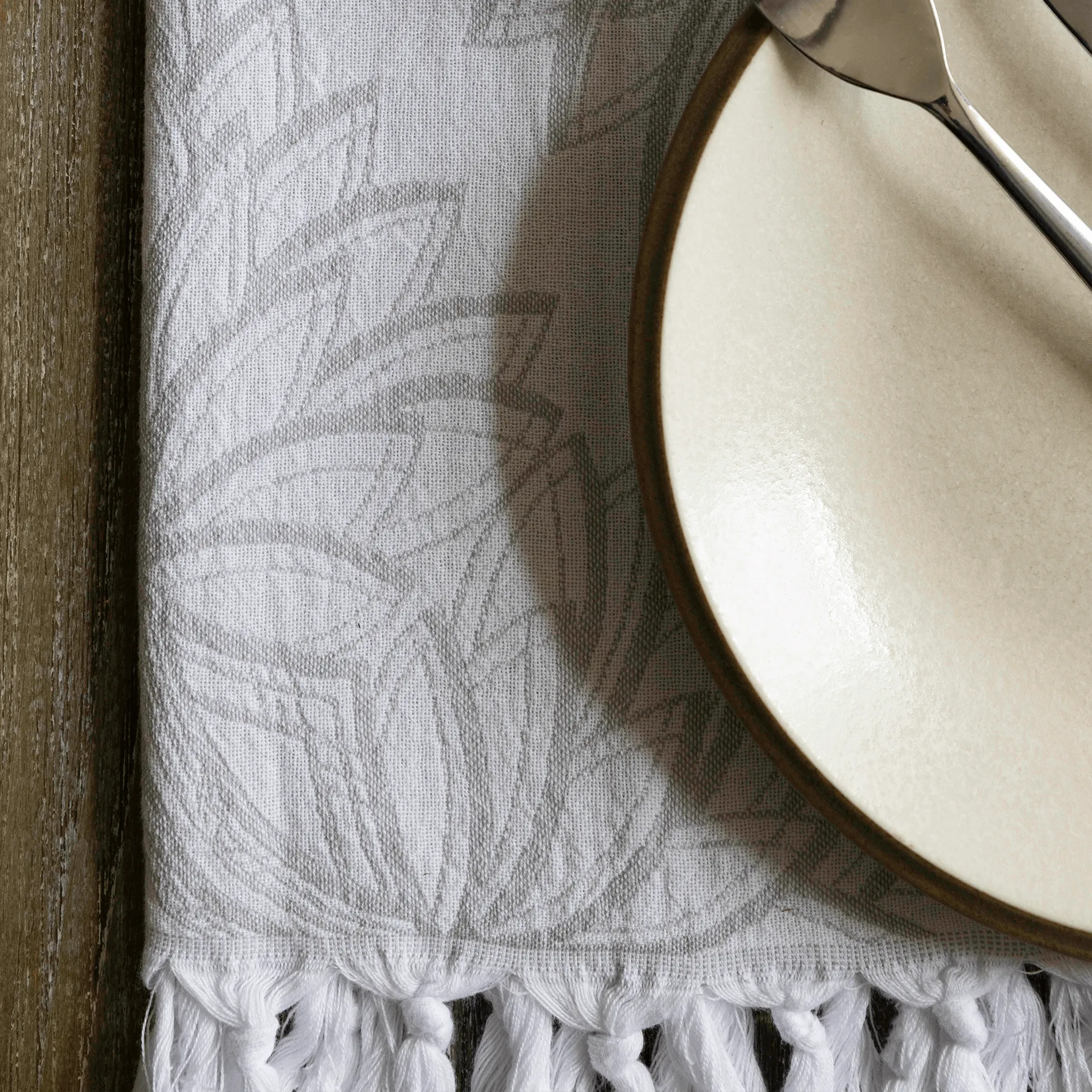 Turkish Cotton Hand Towel | Horona in Grey   White