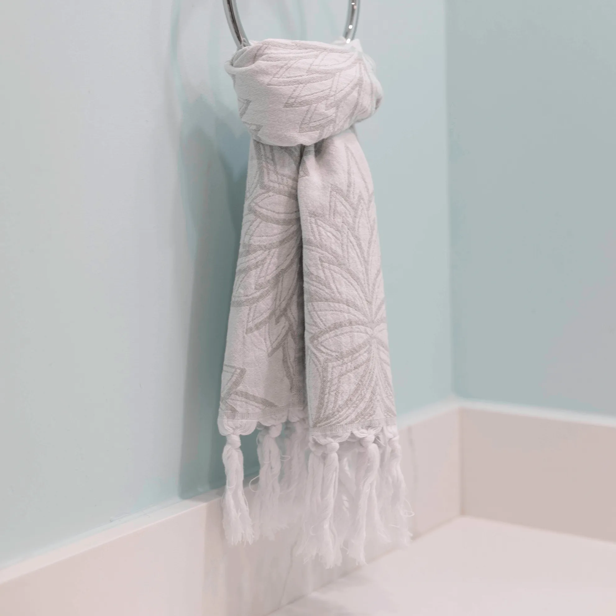 Turkish Cotton Hand Towel | Horona in Grey   White