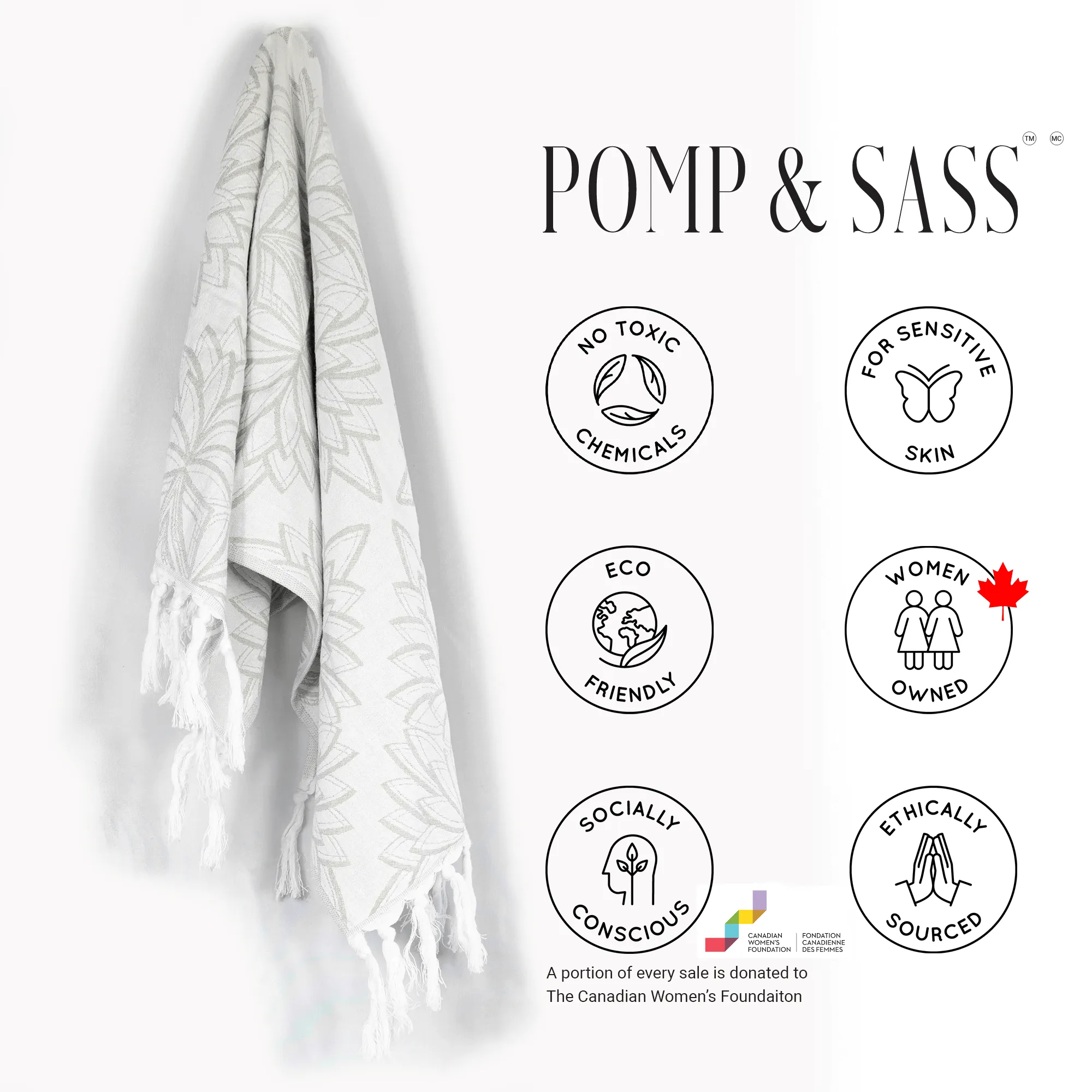 Turkish Cotton Hand Towel | Horona in Grey   White