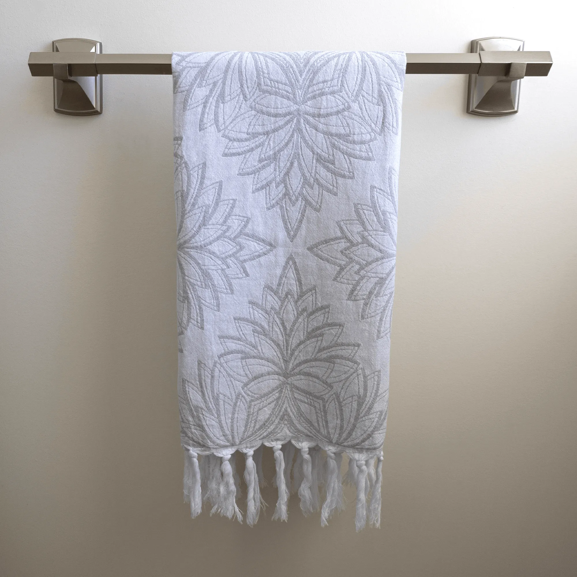 Turkish Cotton Hand Towel | Horona in Grey   White