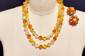 *VINTAGE '40S / '50S SPARKLING FALL MULTI COLORED WEST GERMANY BEADED NECKLACE WITH MOONSTONE EARRINGS