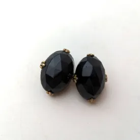 Vintage Black Stone Clip On Earrings