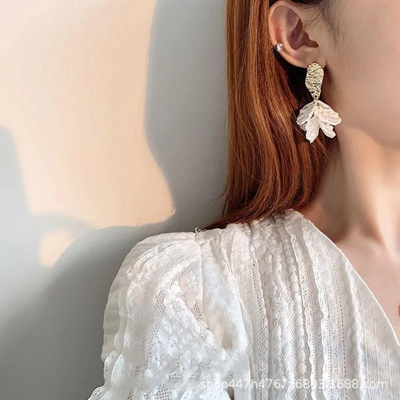 White Flower Petal Clip-On Earrings