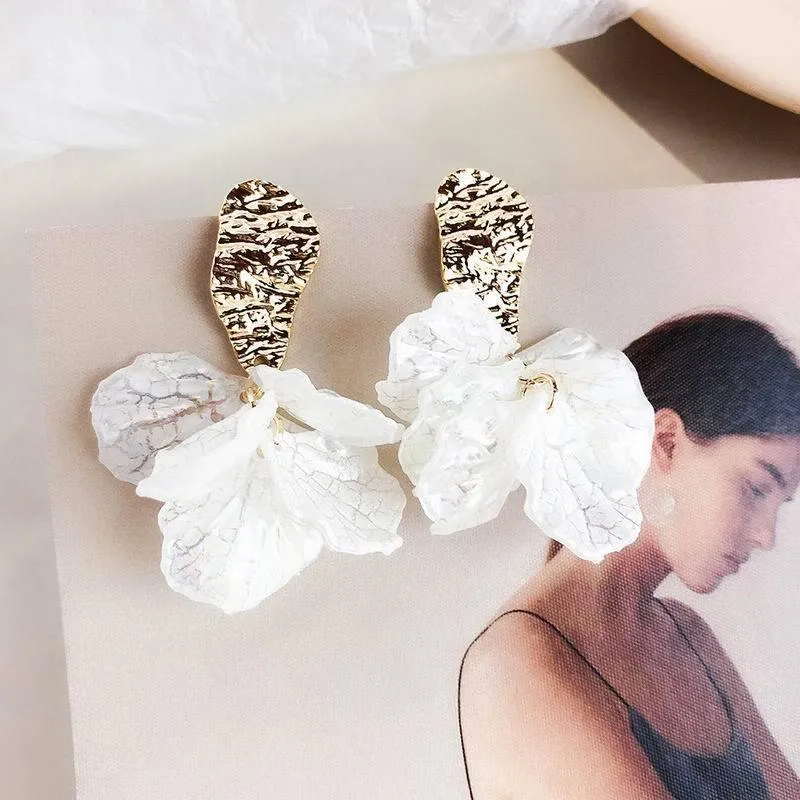 White Flower Petal Clip-On Earrings
