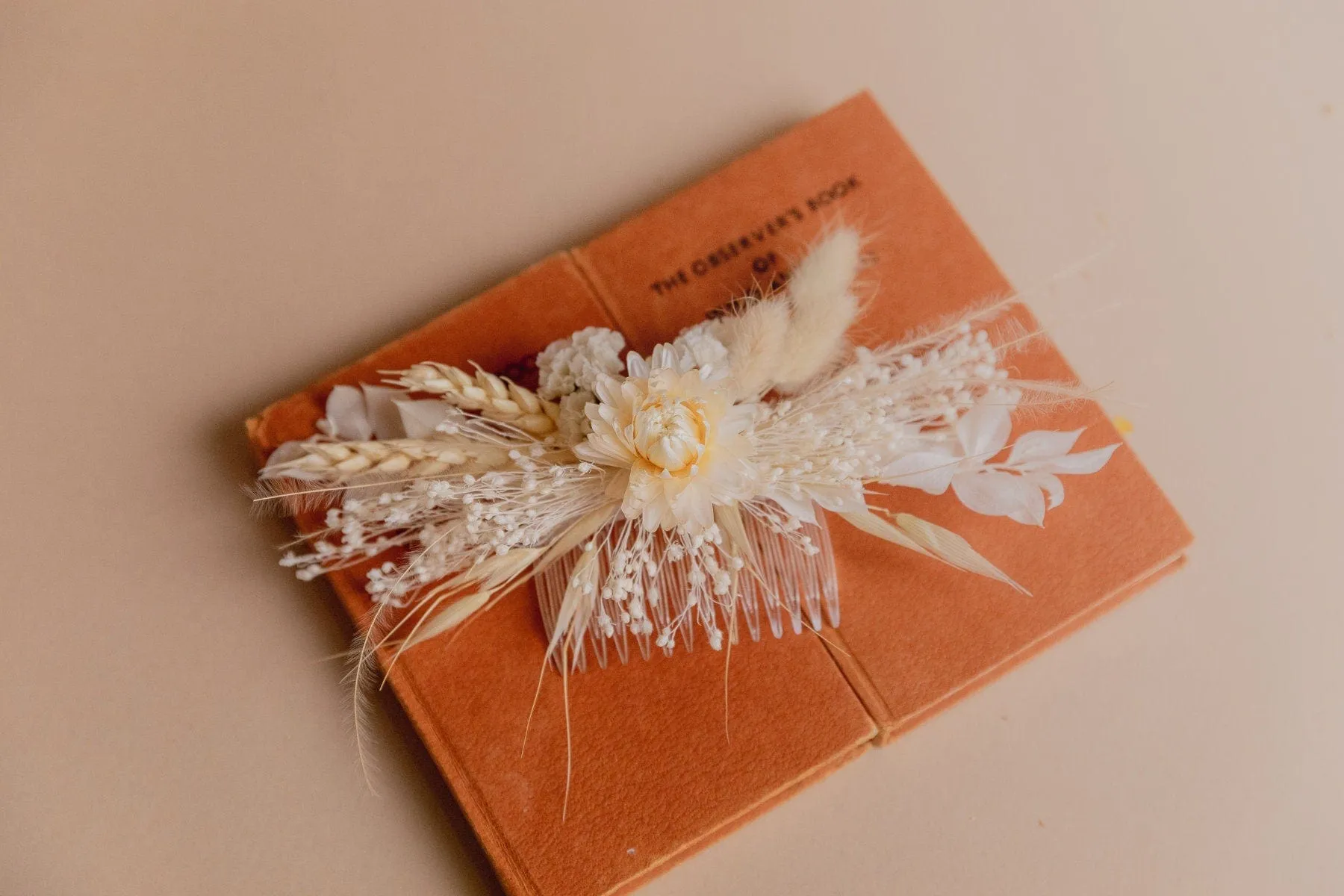 White Statice & Straw Flowers Hair Comb / Bridal Boho Wedding Comb